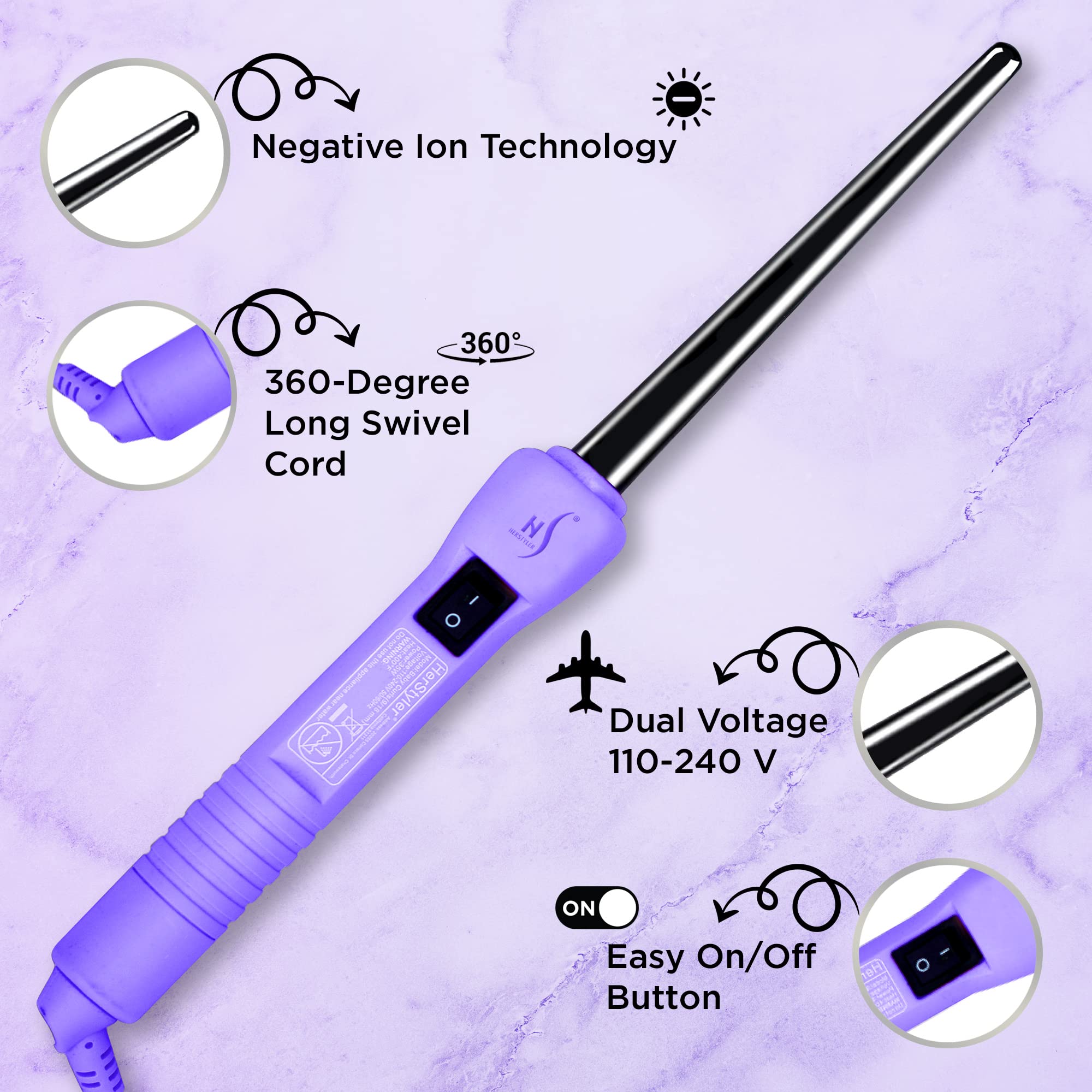 HerStyler Baby Curls mini curling iron travel case image highlights portable design