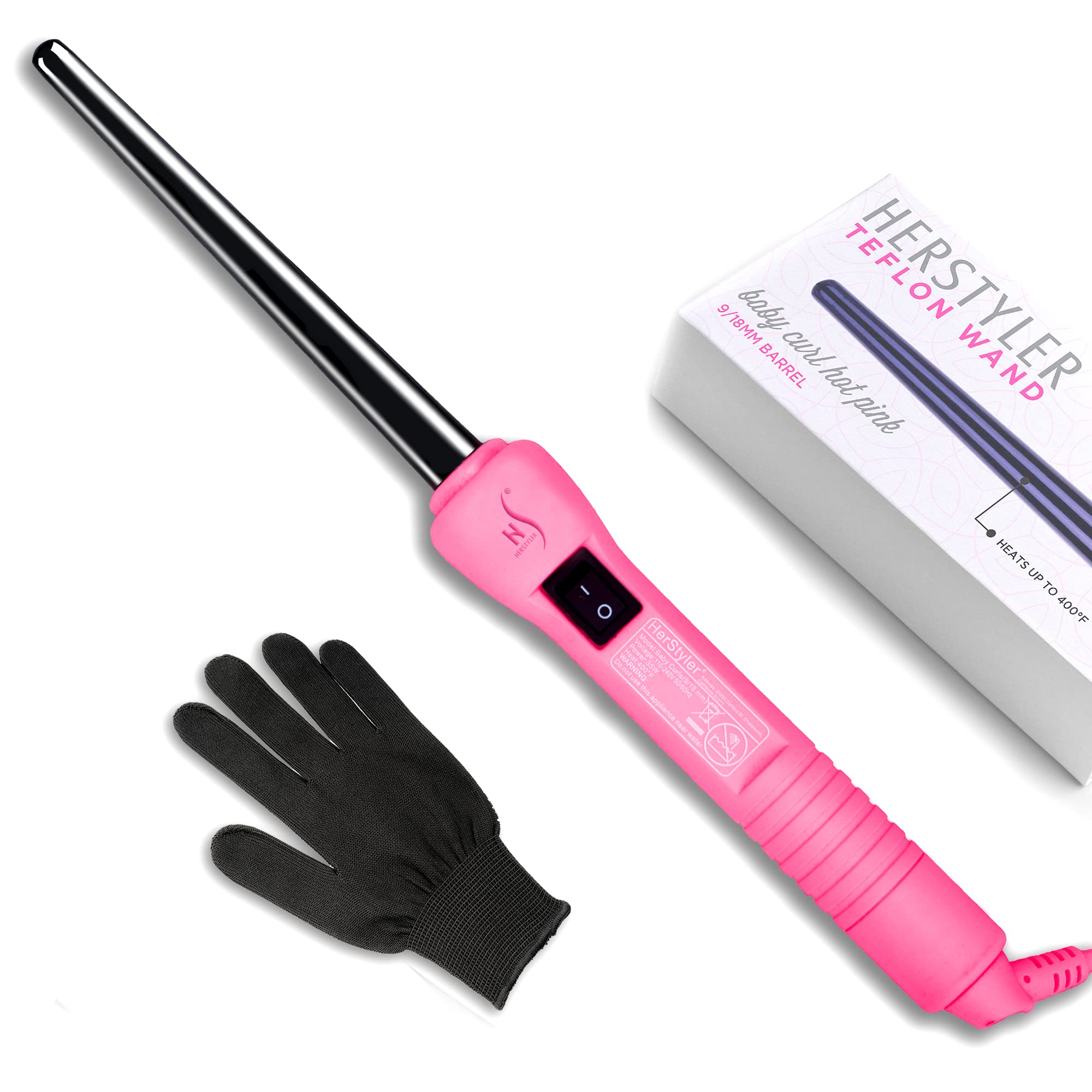 Herstyler Baby Curls wand top view highlights compact travel-ready design