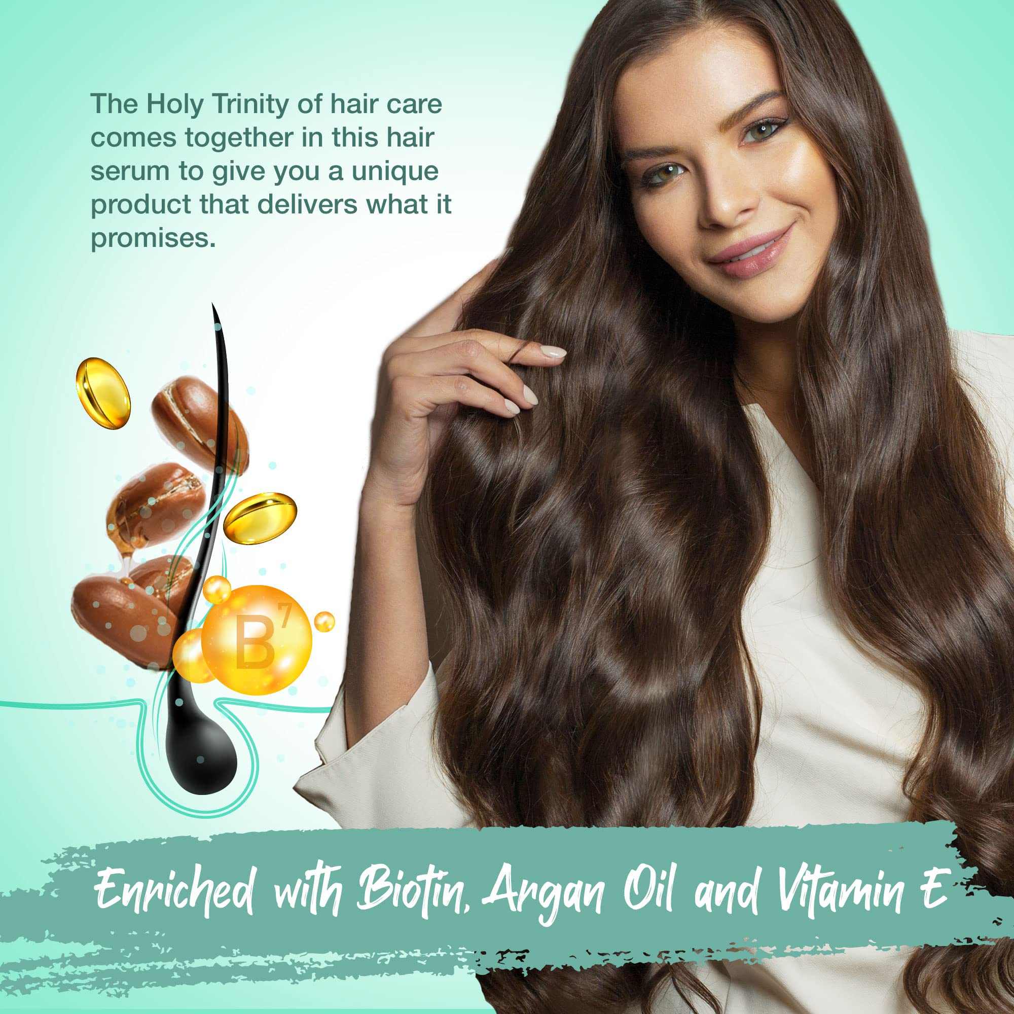 HerStyler Biotin Hair Serum packaging highlights color safe formula with argan oil
