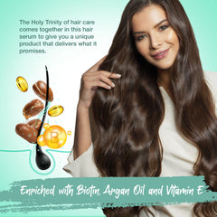 HerStyler Biotin Hair Serum packaging highlights color safe formula with argan oil