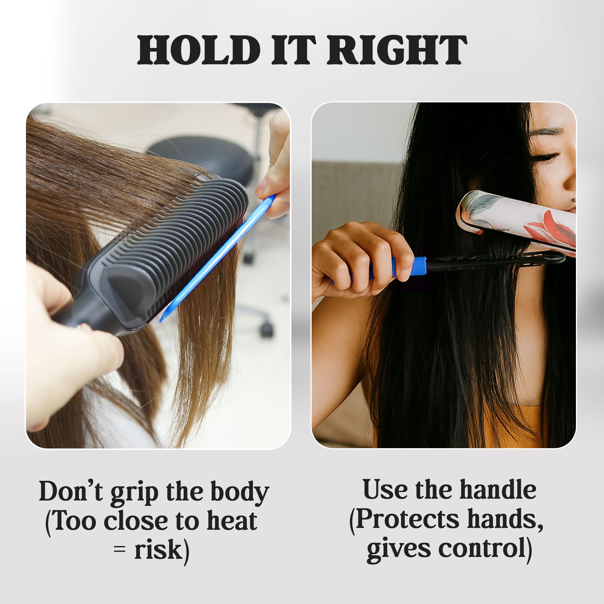 HerStyler blue packaging and usage shot communicates ready-to-use convenience.