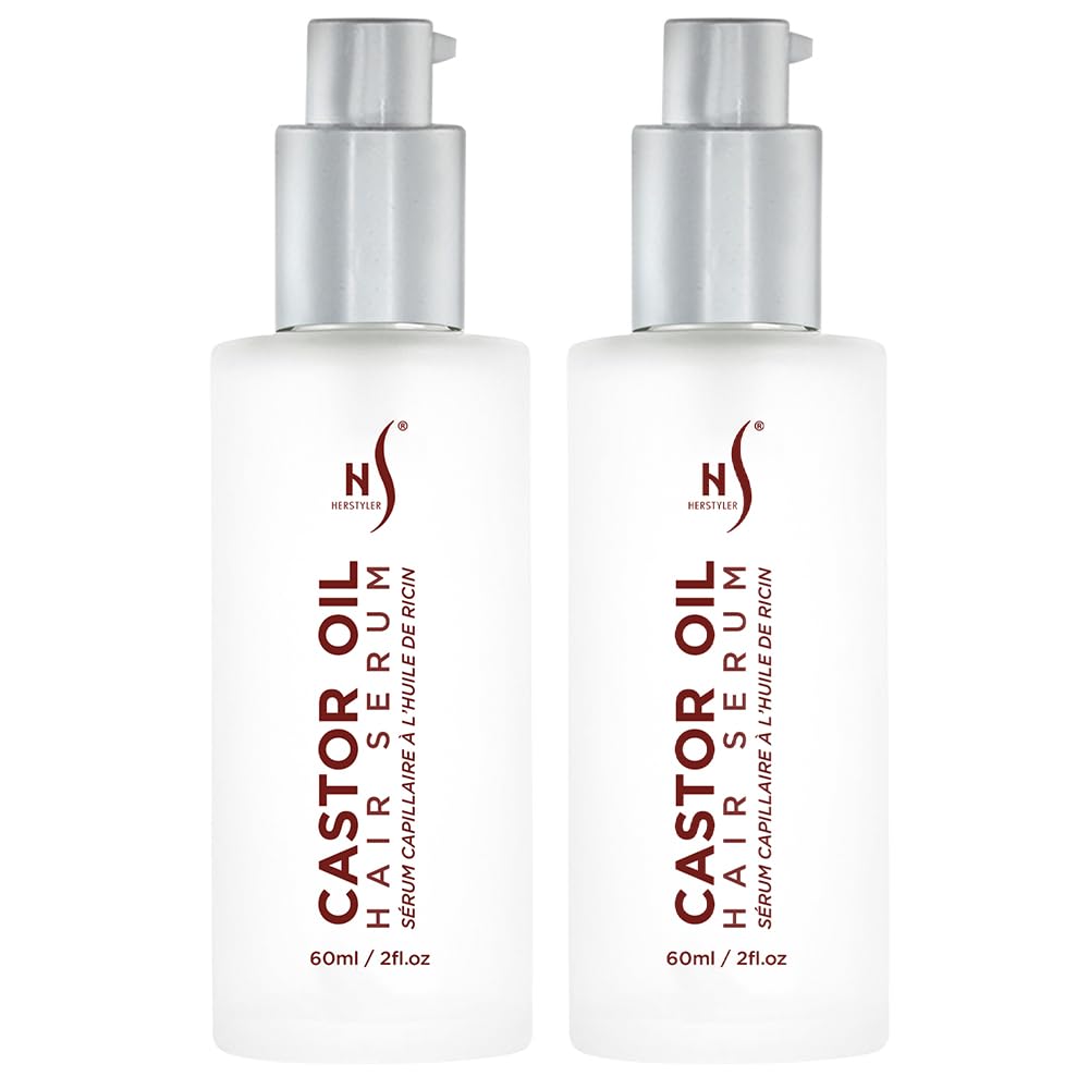 HerStyler Castor Oil Hair Serum bottle promotes hair nourishment and growth support