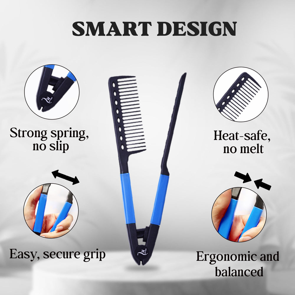 HerStyler detangling teeth detail blue highlights gentle glide through knots.