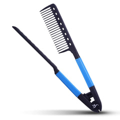 HerStyler hair straightening comb blue close-up enabling smooth detangling before straightening.