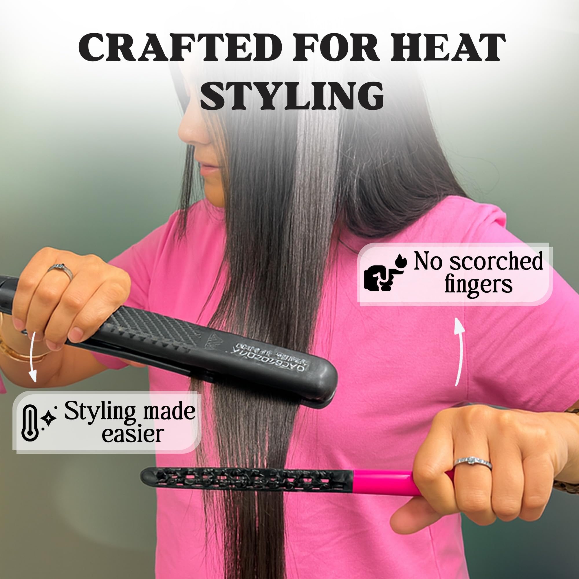 HerStyler keratin comb offers precise control for sleek results.