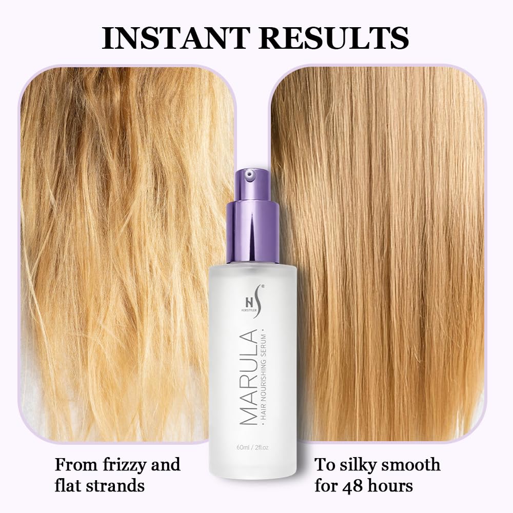 HerStyler Marula Oil Hair Serum pump used before heat styling