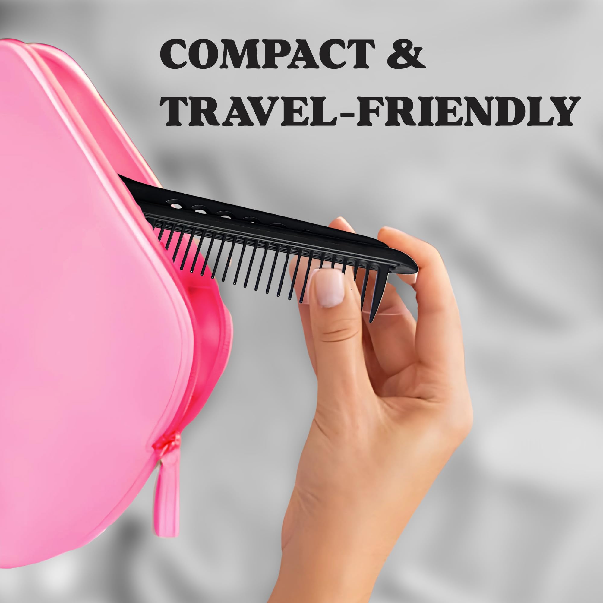 HerStyler spring-loaded grip secures hair during straightening passes.