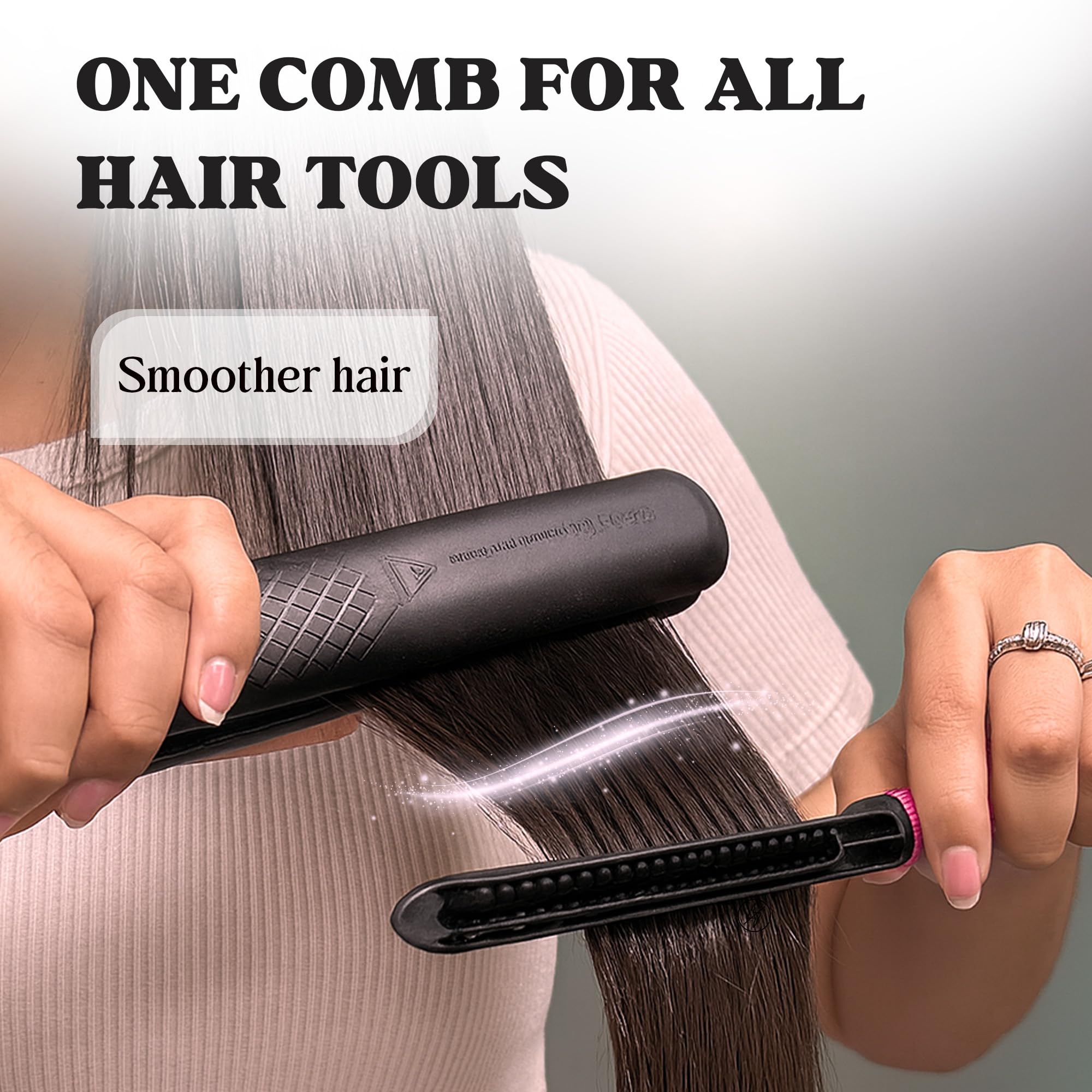 HerStyler v-shaped comb for detangling before heat styling.