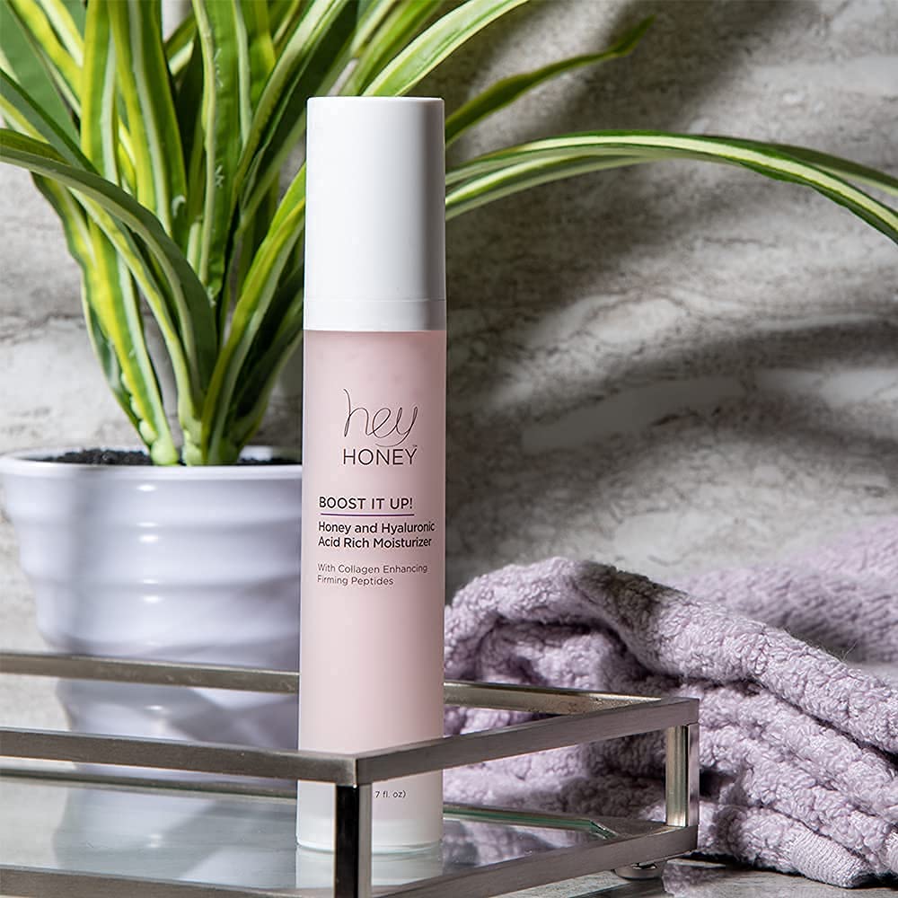 Hey Honey Boost It Up on a makeup table ready for daytime routine.