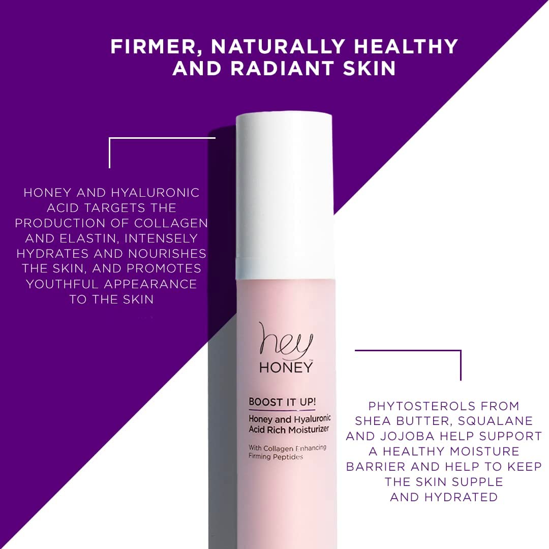 Close-up of Hey Honey Boost It Up label emphasizing clean formulary and vegan-friendly claims.