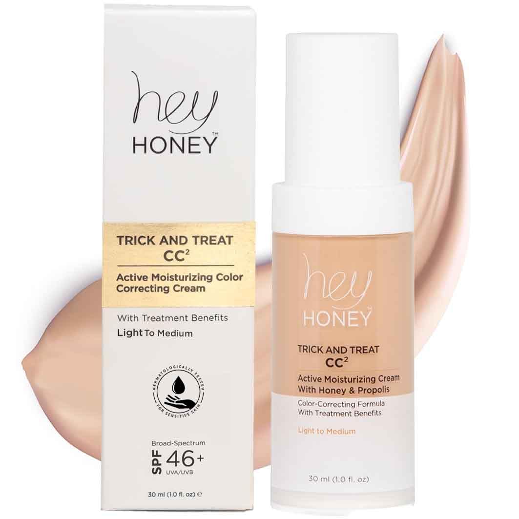Hey Honey CC Cream SPF 46 bottle shows lightweight coverage and sun protection.