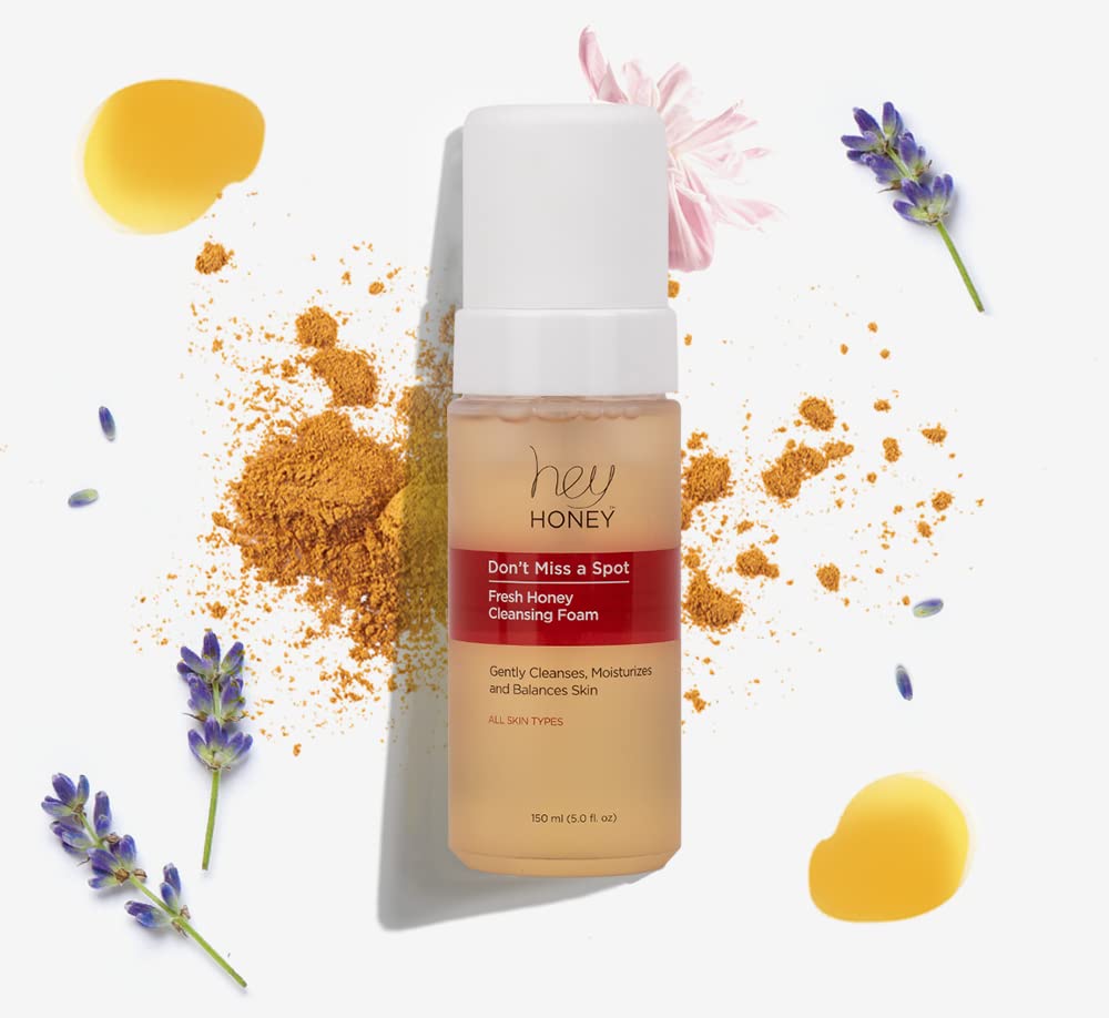 Hey Honey Don't Miss A Spot honey ingredients illustration emphasizes nourishing formula