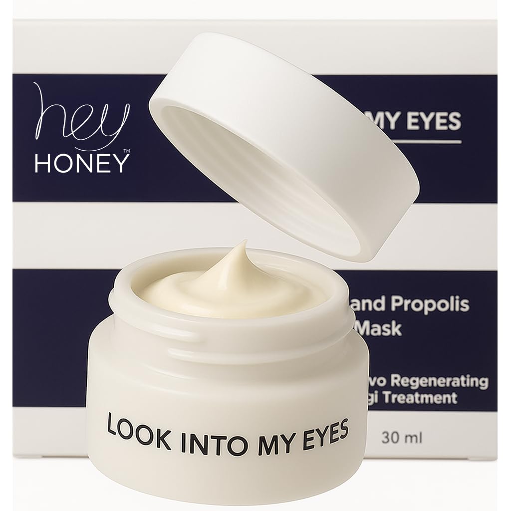 Hey Honey Look Into My Eyes packaging highlights premium eye mask