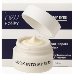 Hey Honey Look Into My Eyes packaging highlights premium eye mask