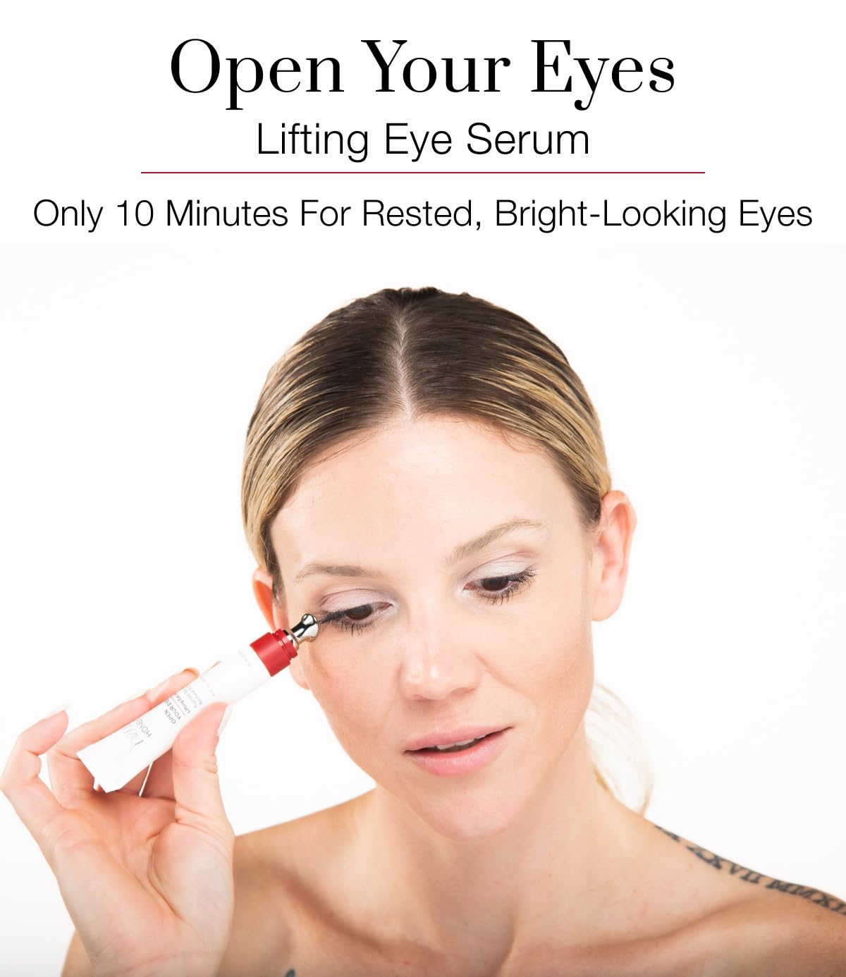 Hey Honey Open Your Eyes packaging close up highlights premium eye treatment.