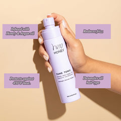 Hey Honey Tame Tonic heat-shield protects strands up to 420°F for healthier styling.