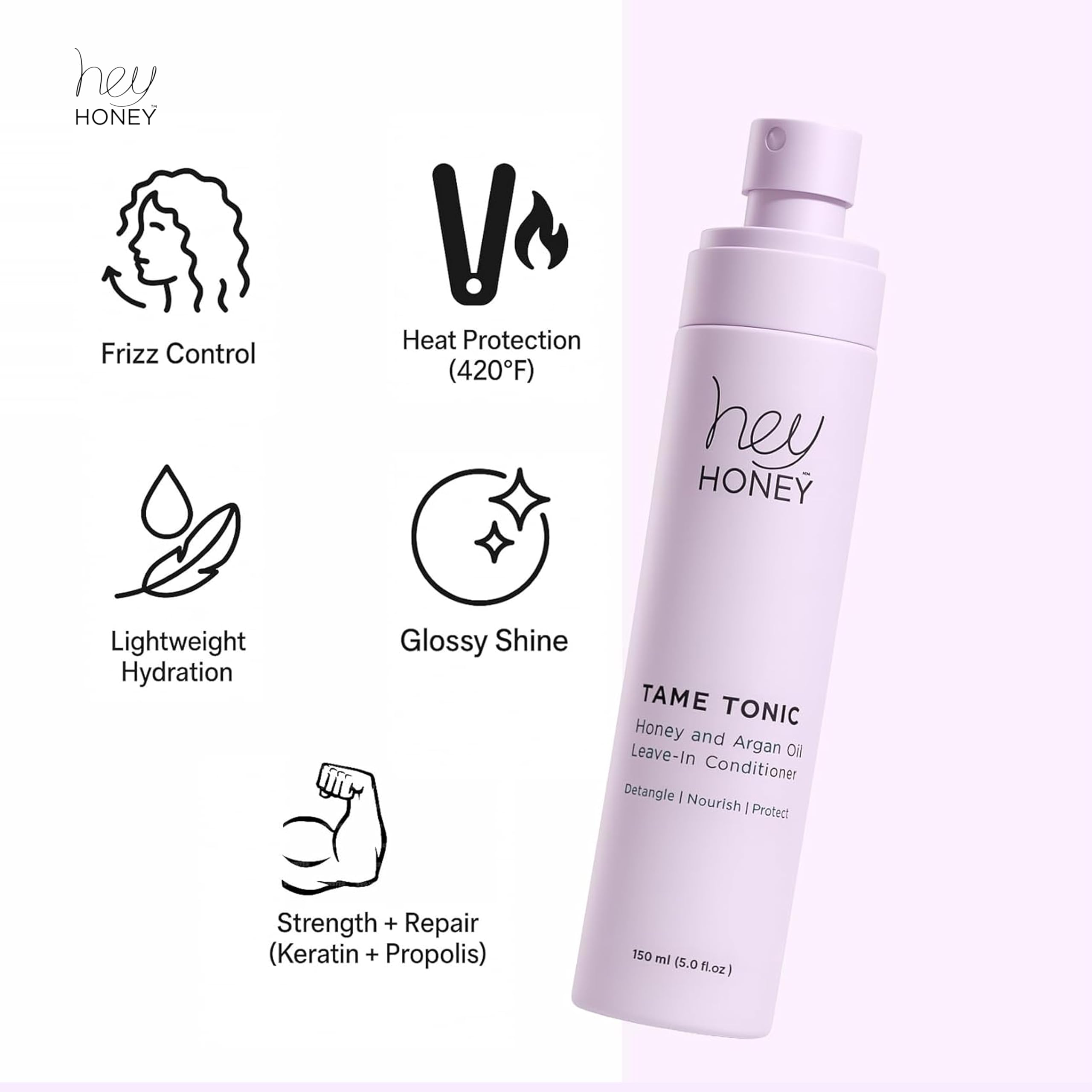 Hey Honey Tame Tonic travel-friendly spray bottle for on-the-go styling.
