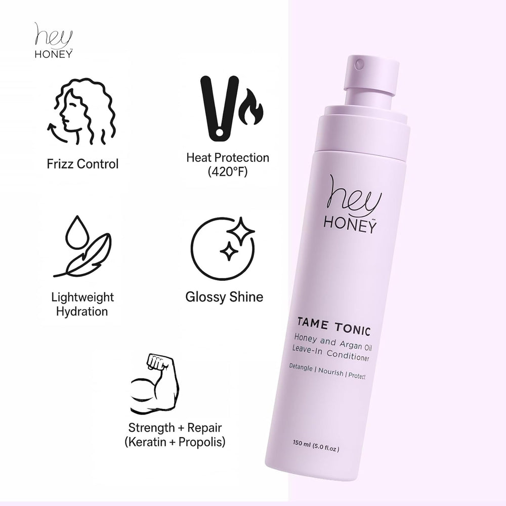 Hey Honey Tame Tonic travel-friendly spray bottle for on-the-go styling.