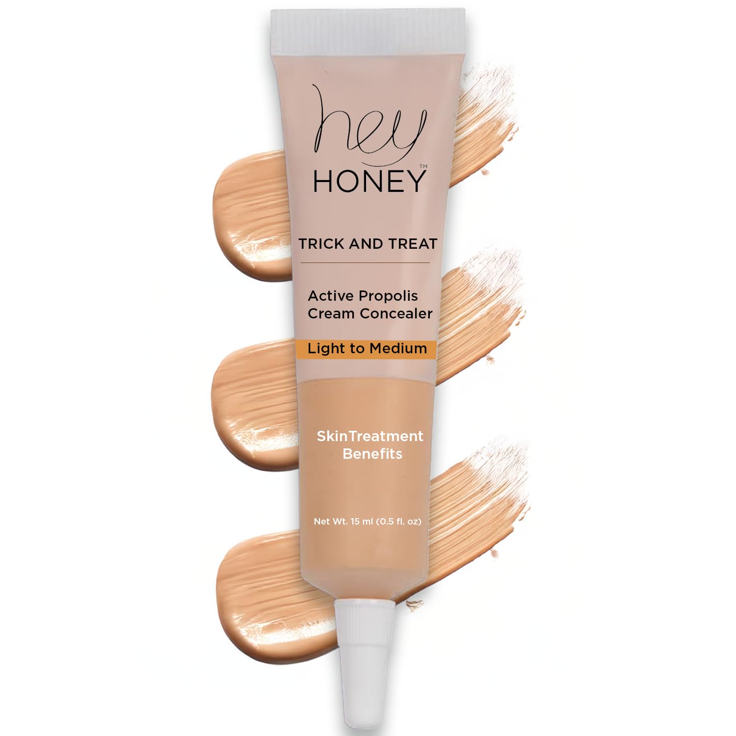 Hey Honey Trick & Treat Concealer bottle highlights triple-pigment coverage for a natural look.