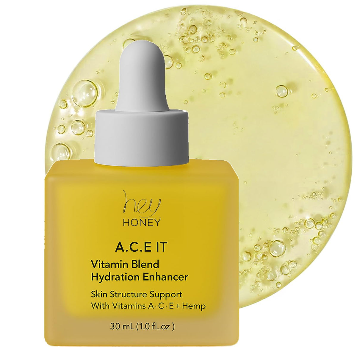 Hey Honey Vitamin C A E Serum bottle highlighting brightening and even tone.