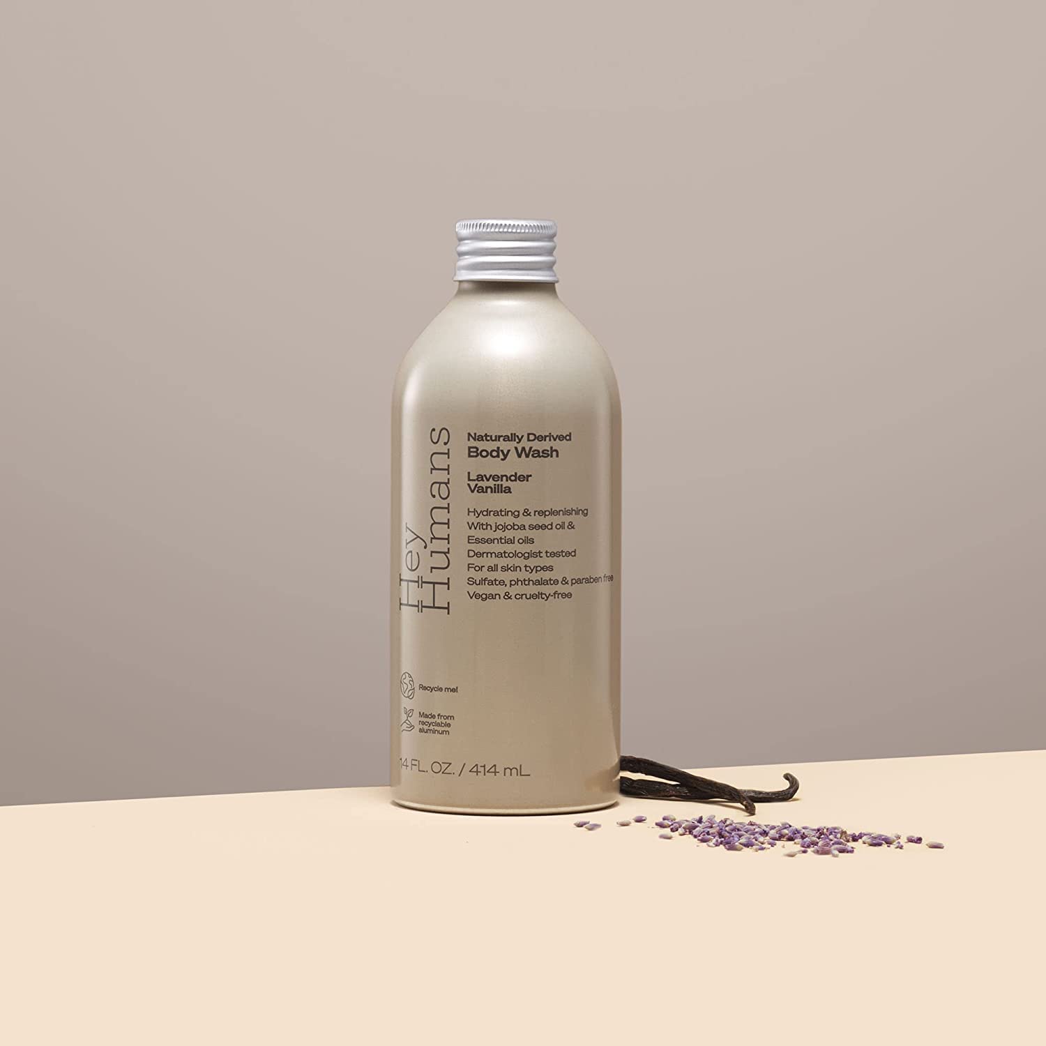 Hey Humans body wash coconut mint label signals clean, natural ingredients.