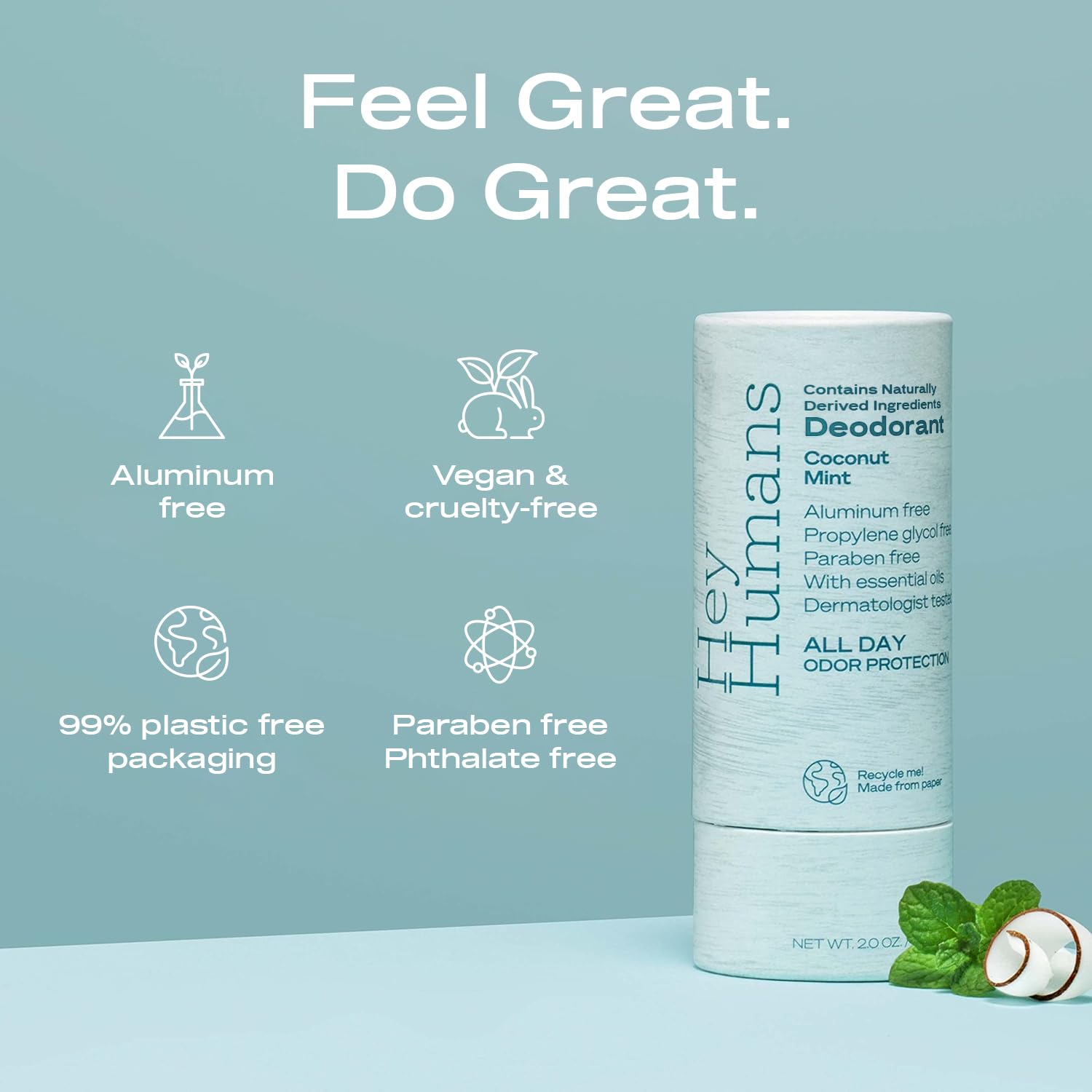 Hey Humans aluminum-free ingredients highlight naturally derived components for gentle odor control