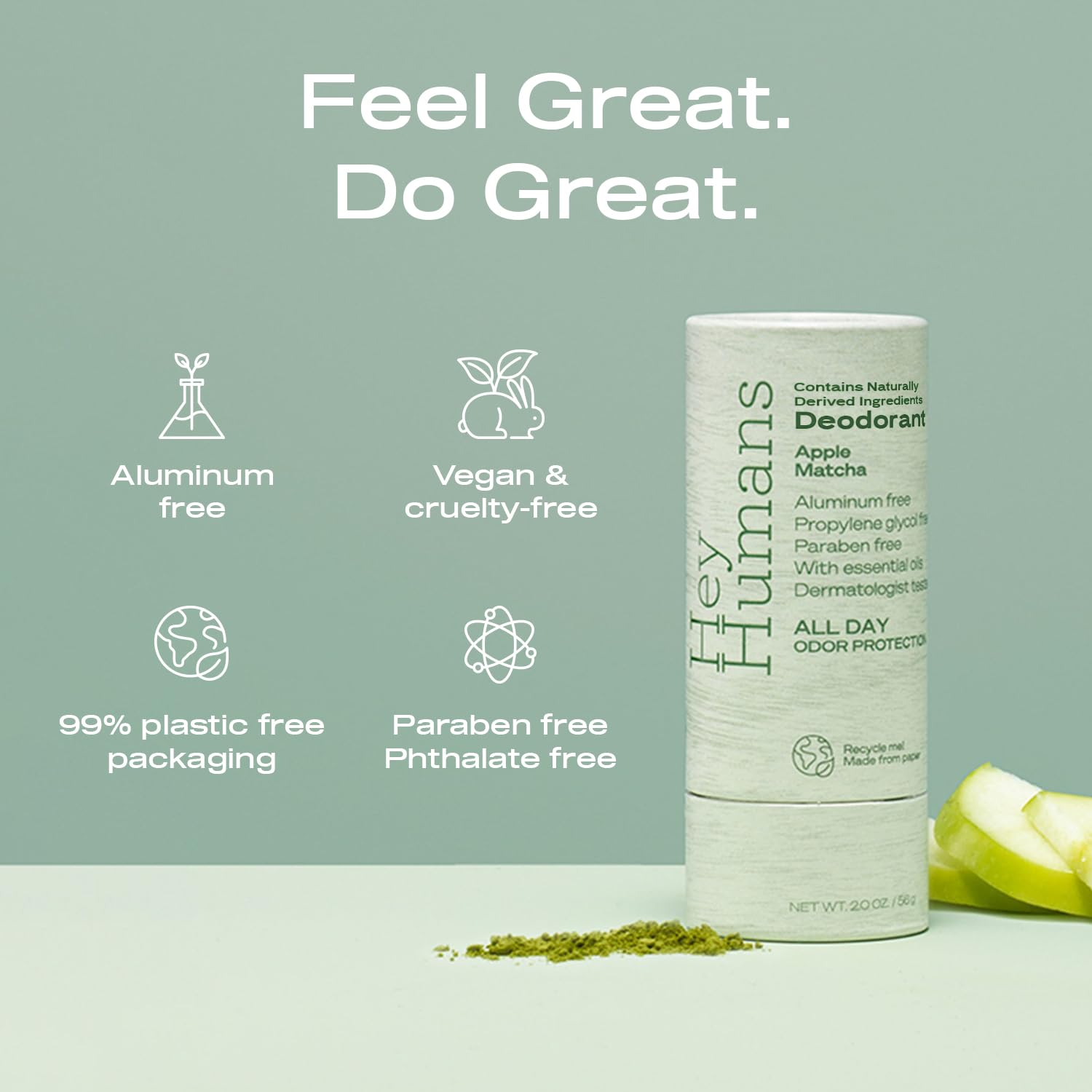 Hey Humans Apple Matcha deodorant bottle during application demonstrating smooth glide