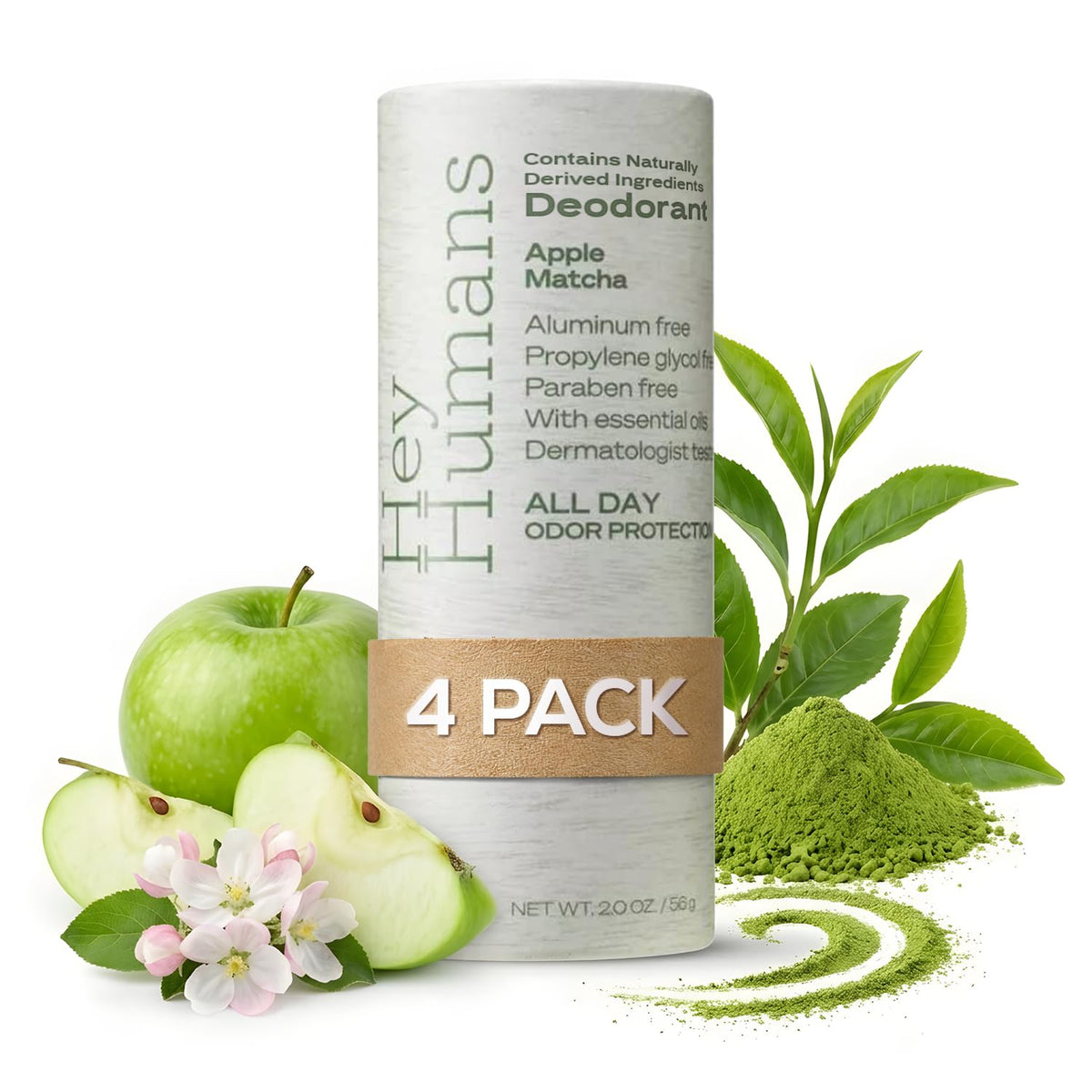 Hey Humans Apple Matcha deodorant bottle front showing crisp scent and all-day odor control