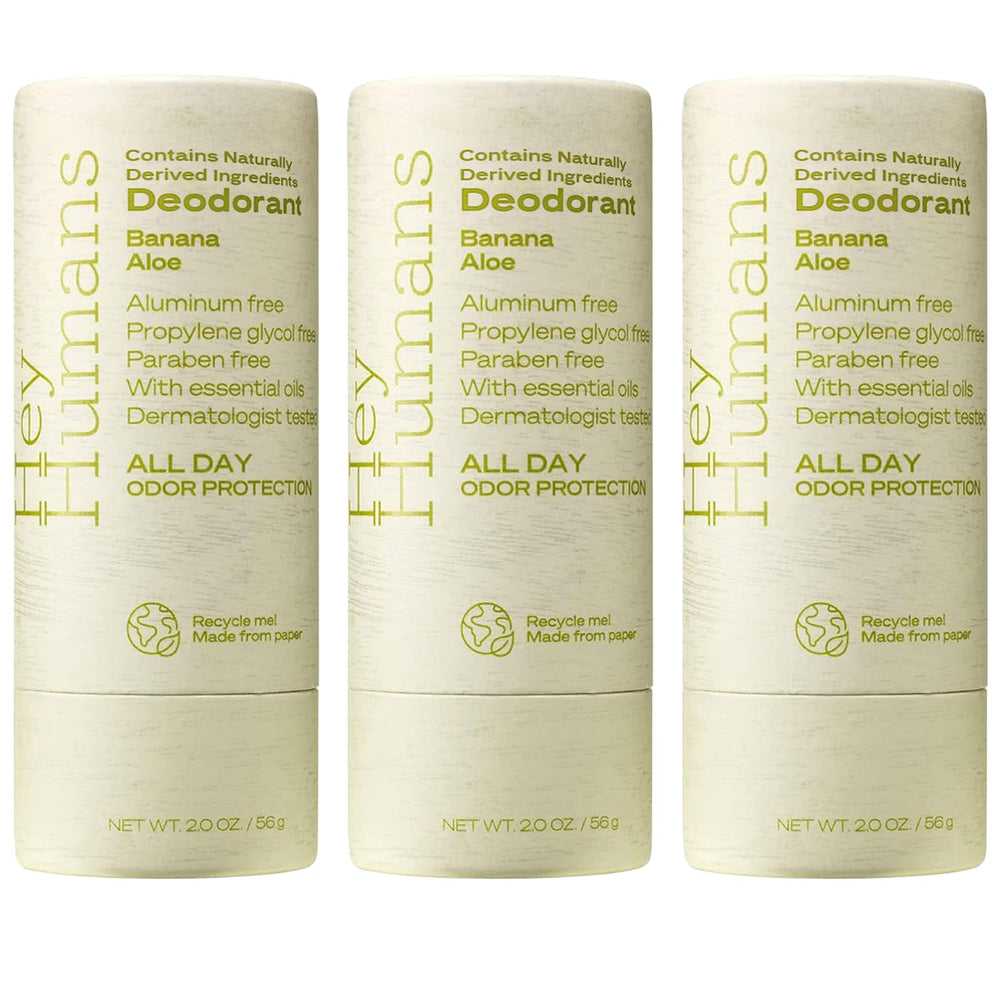 Hey Humans deodorant bottle with banana aloe scent for all-day freshness