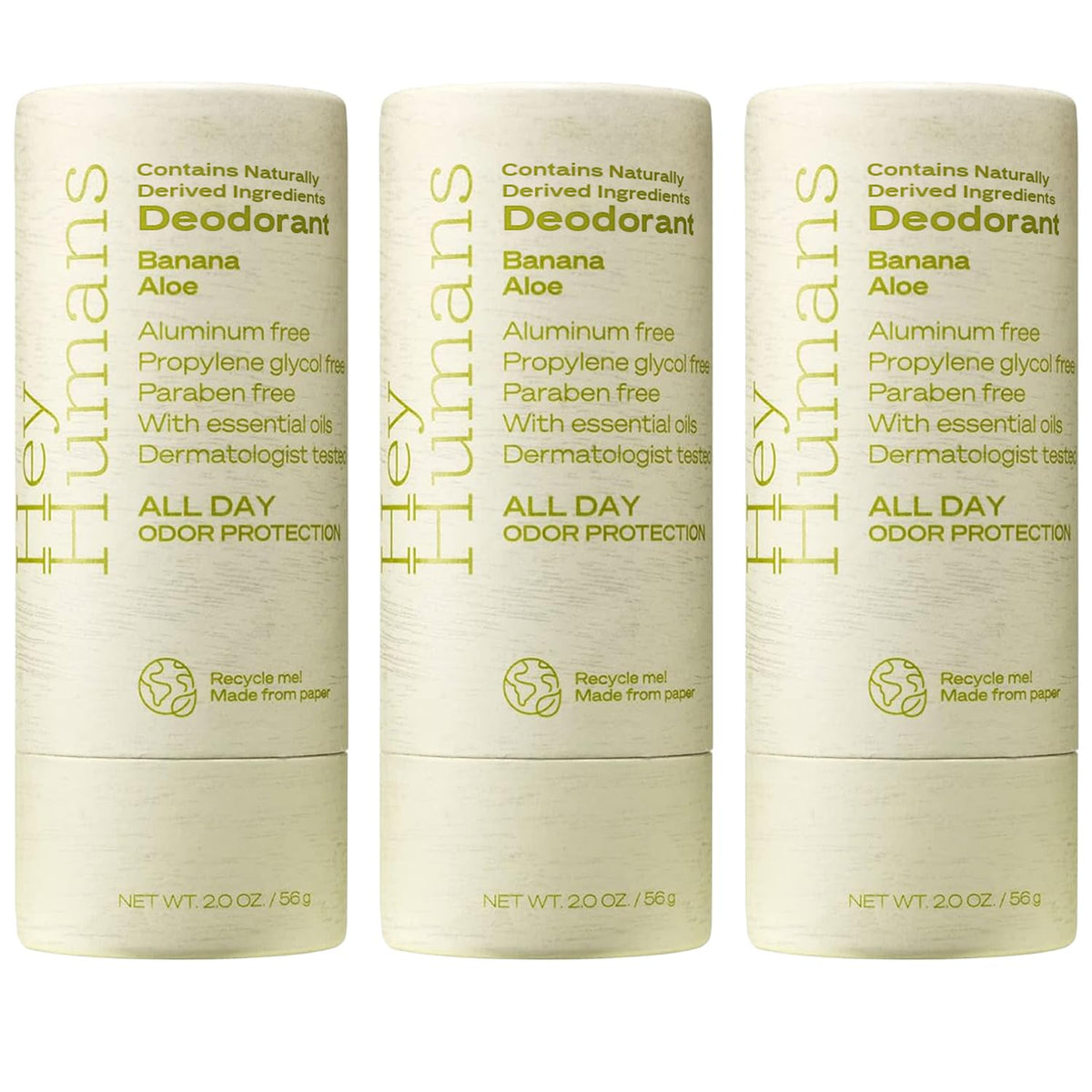 Hey Humans deodorant bottle with banana aloe scent for all-day freshness