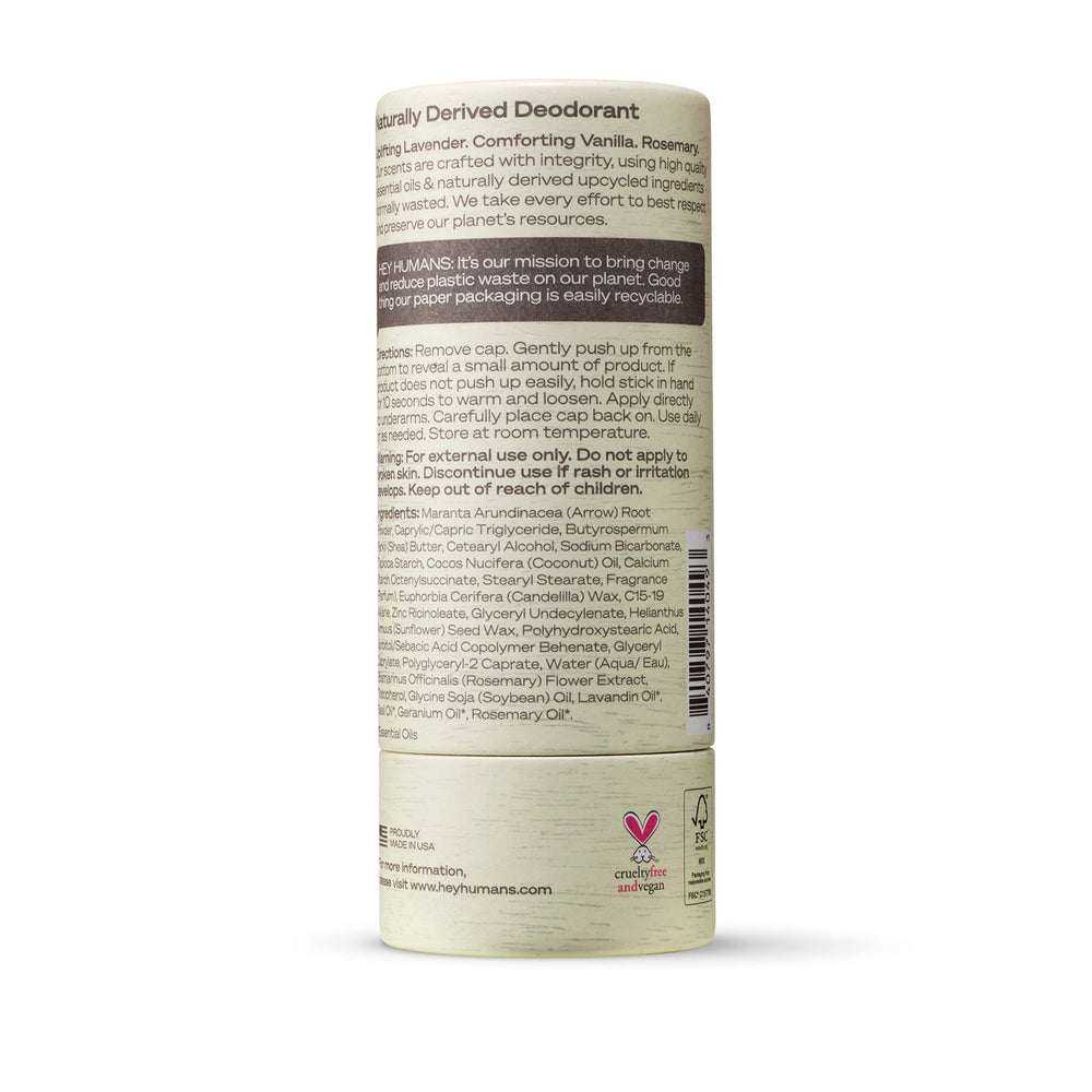 Hey Humans Lavender Vanilla ingredients list with coconut oil and shea butter for skin care