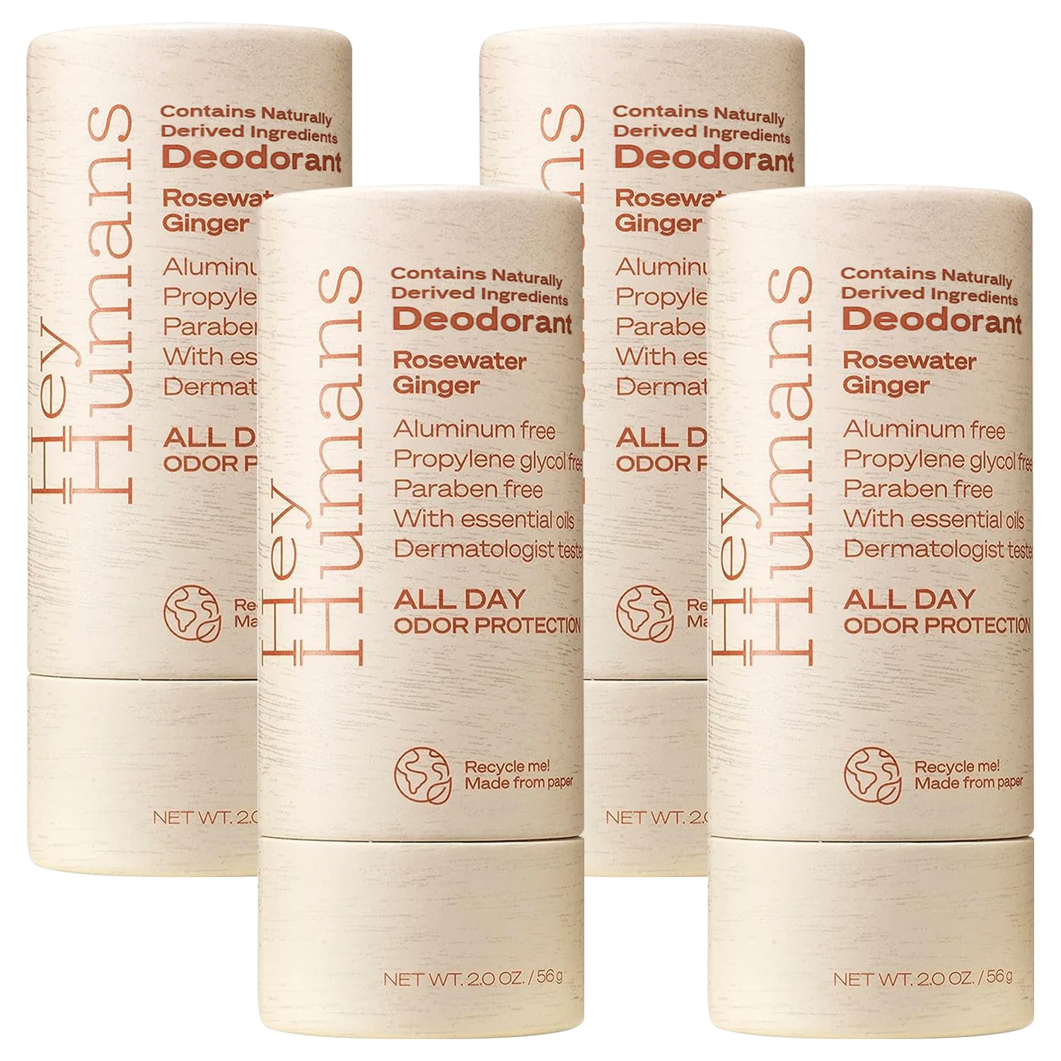 HEY HUMANS deodorant rosewater-ginger bottle for all-day natural freshness