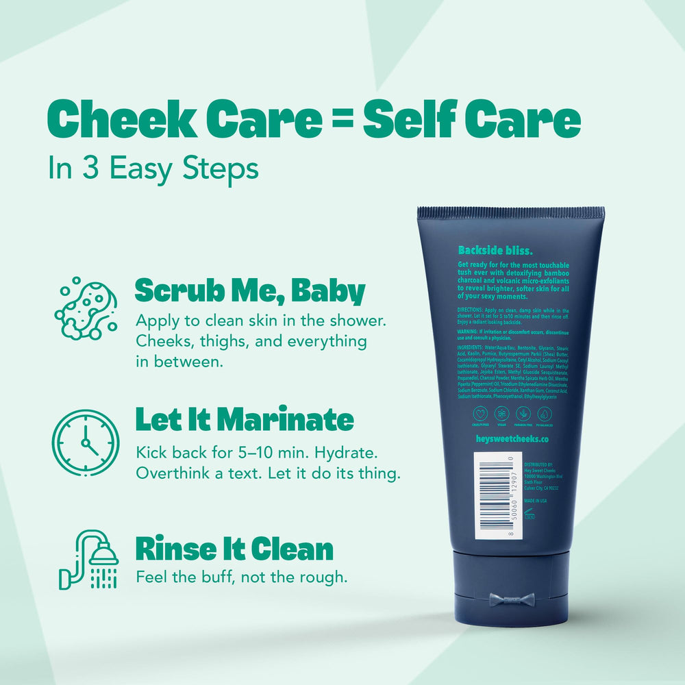 Hey Sweet Cheeks Charcoal Exfoliating Mask bamboo charcoal closeup communicates detox support