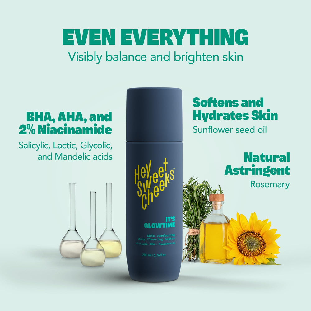 Hey Sweet Cheeks Niacinamide 2% boost smooths texture for a refined look.