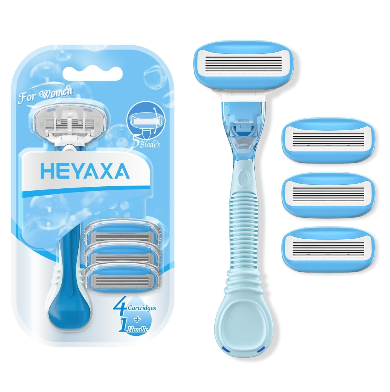 HEYAXA women's razor sky blue pack shot showing the full kit for a smooth shave