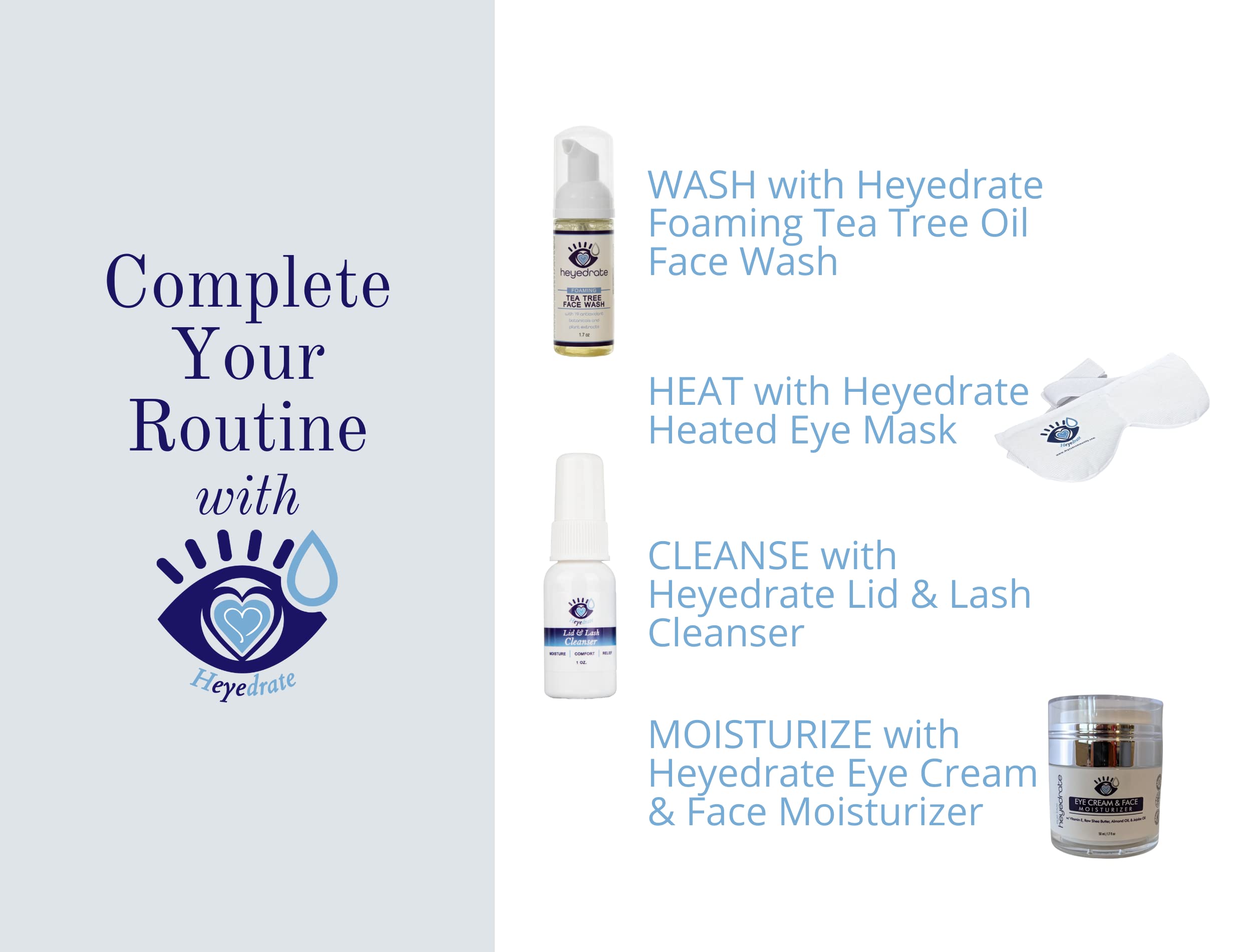 Heyedrate eyelid cleanser application showing gentle mousse on lids.