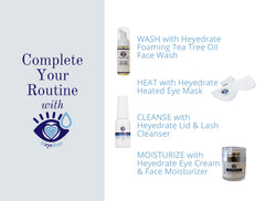 Heyedrate eyelid cleanser application showing gentle mousse on lids.