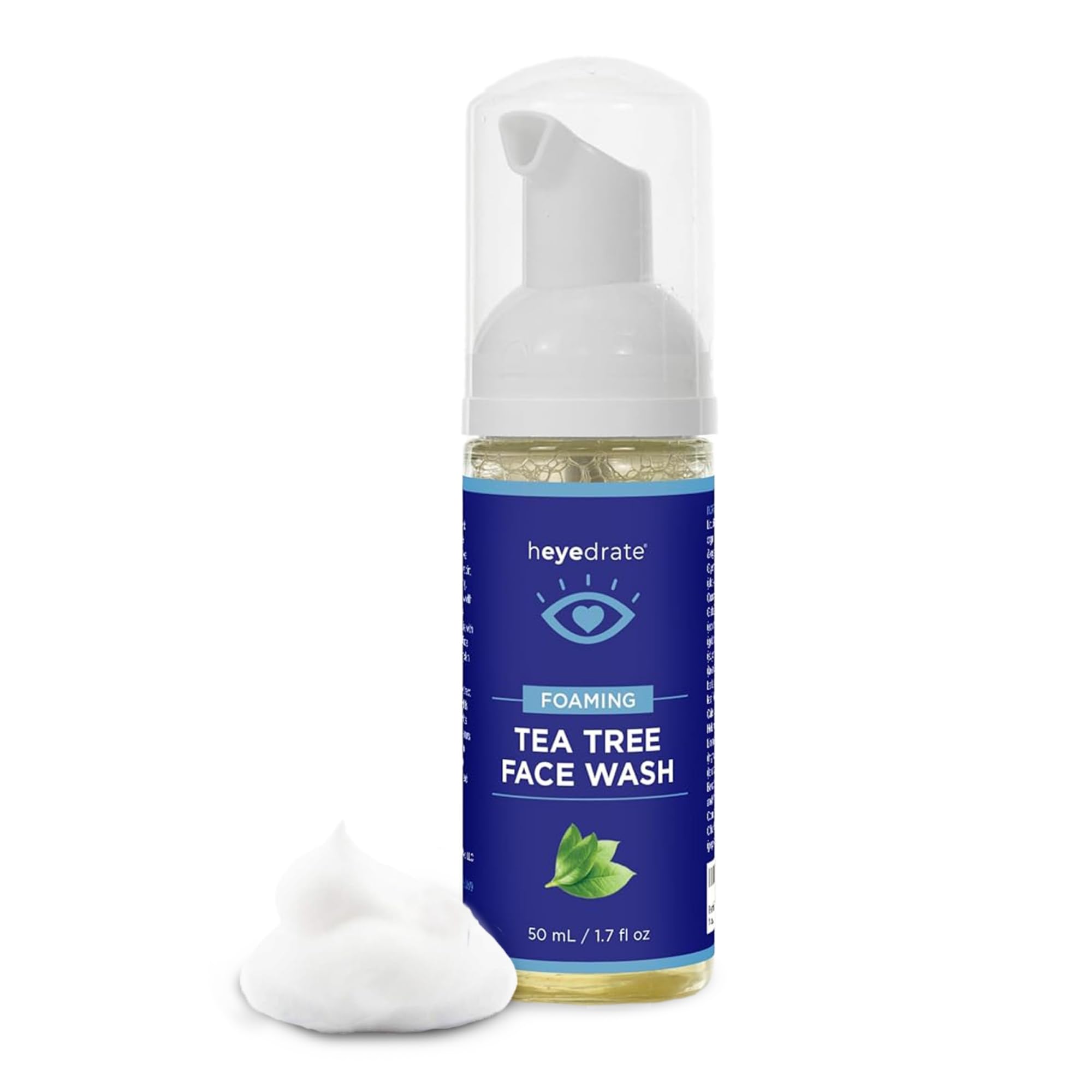 Heyedrate Gentle Tea Tree Foaming Wash bottle with rich lather for sensitive eyelid skin
