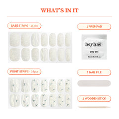 Heyhae floral design white gel nails for elegant sparkle