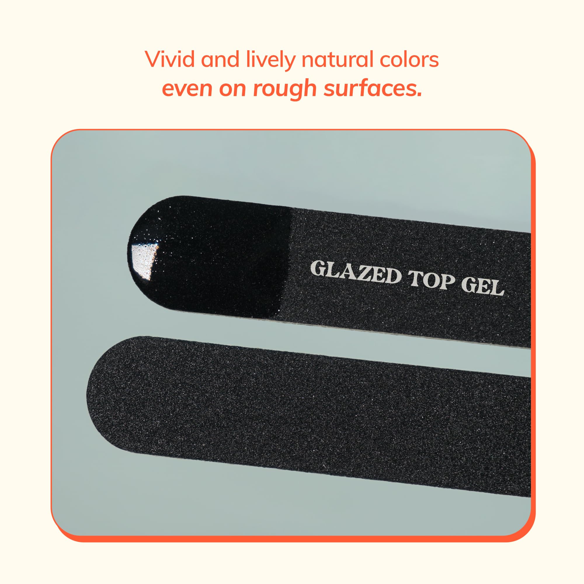 Heyhae Glazed Top Gel under LED light shows bright sparkle and quick dry.
