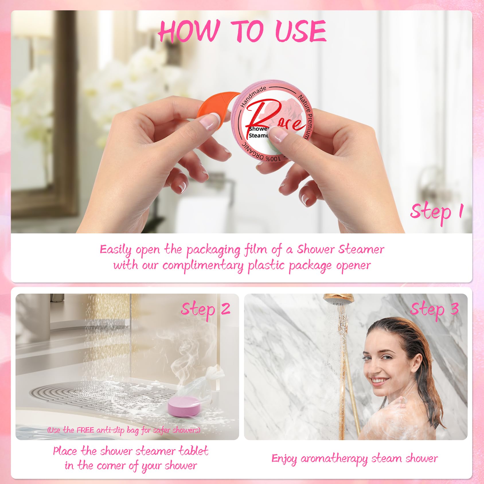 HFHO Shower Steamer Spa-like setup showing a home retreat