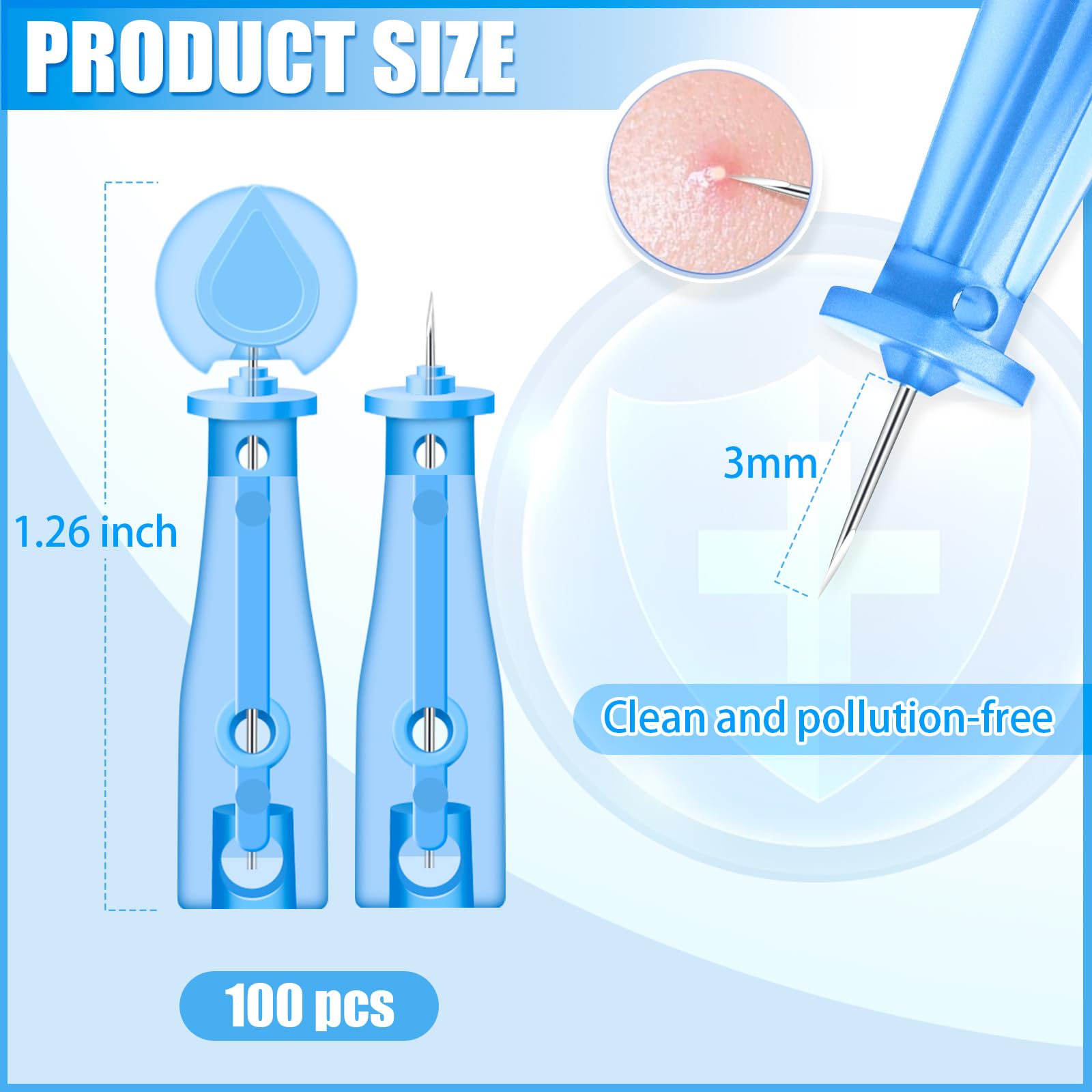 HFYHWT acne lancets blemish removal tool close-up showing clean, safe use