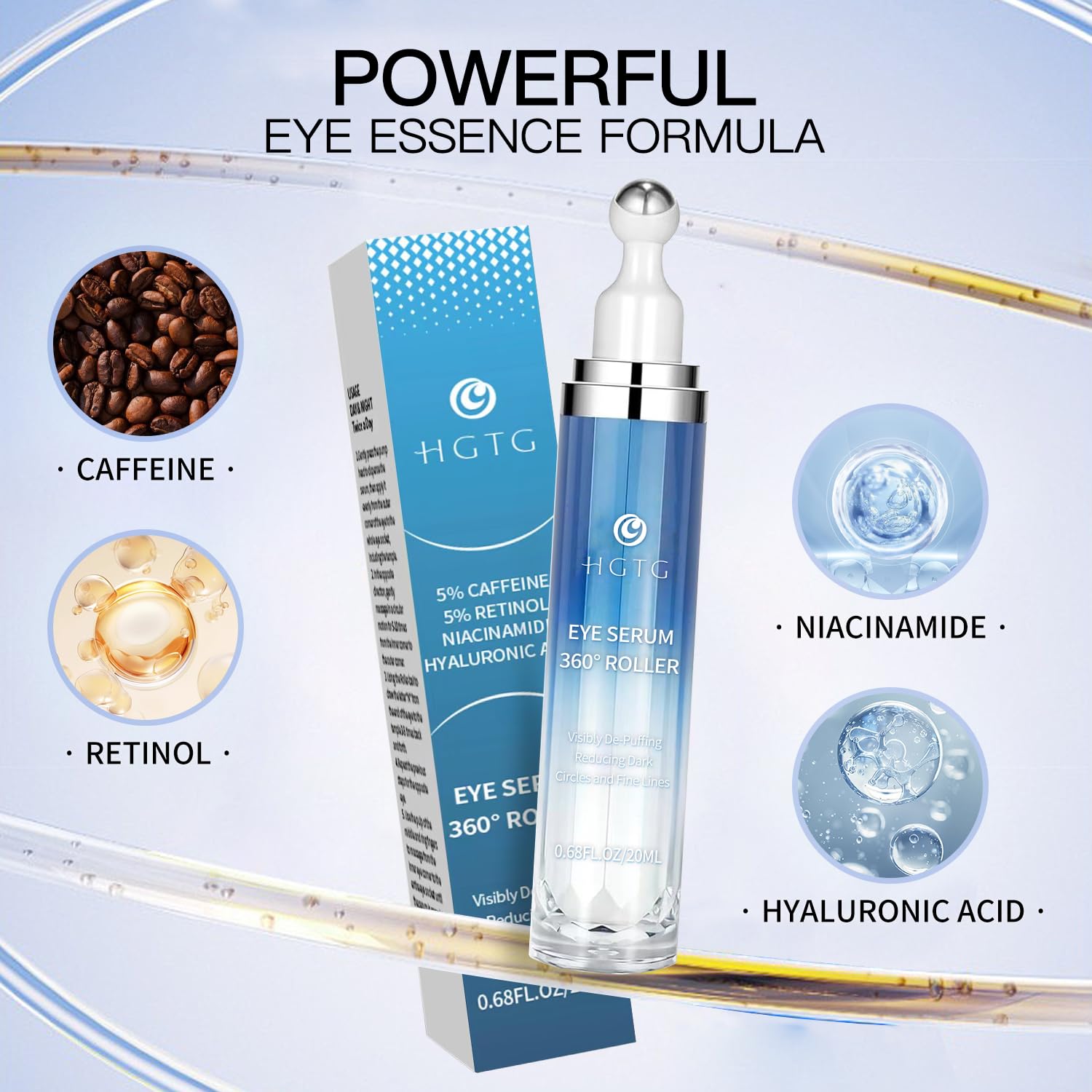HGTG Eye Serum packaging front view conveys premium anti-aging care