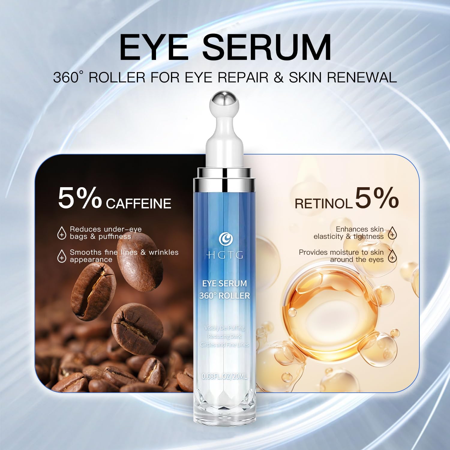 HGTG Eye Serum rollerball closeup shows soothing, cooling massage