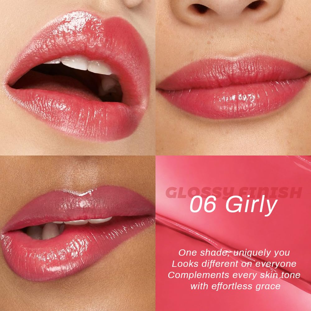 HHLTOH Girly Honey Lipstick Tint with glossy finish on lips