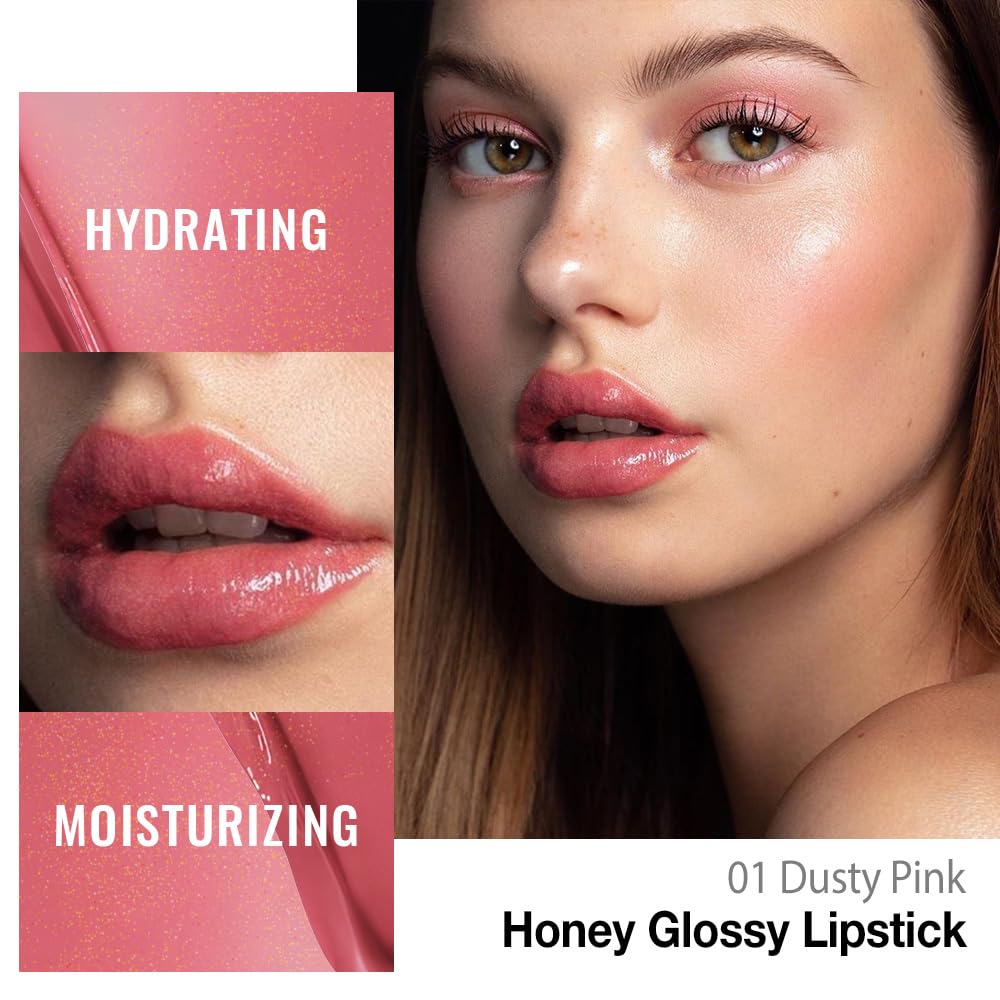 HHLTOH Pink Honey Lip Balm close-up shows a shiny, non-sticky finish.
