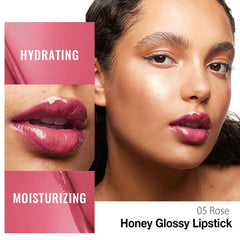 HHLTOH Rose Honey Lipstick Tint applied on lips for a moisturized, glossy look.