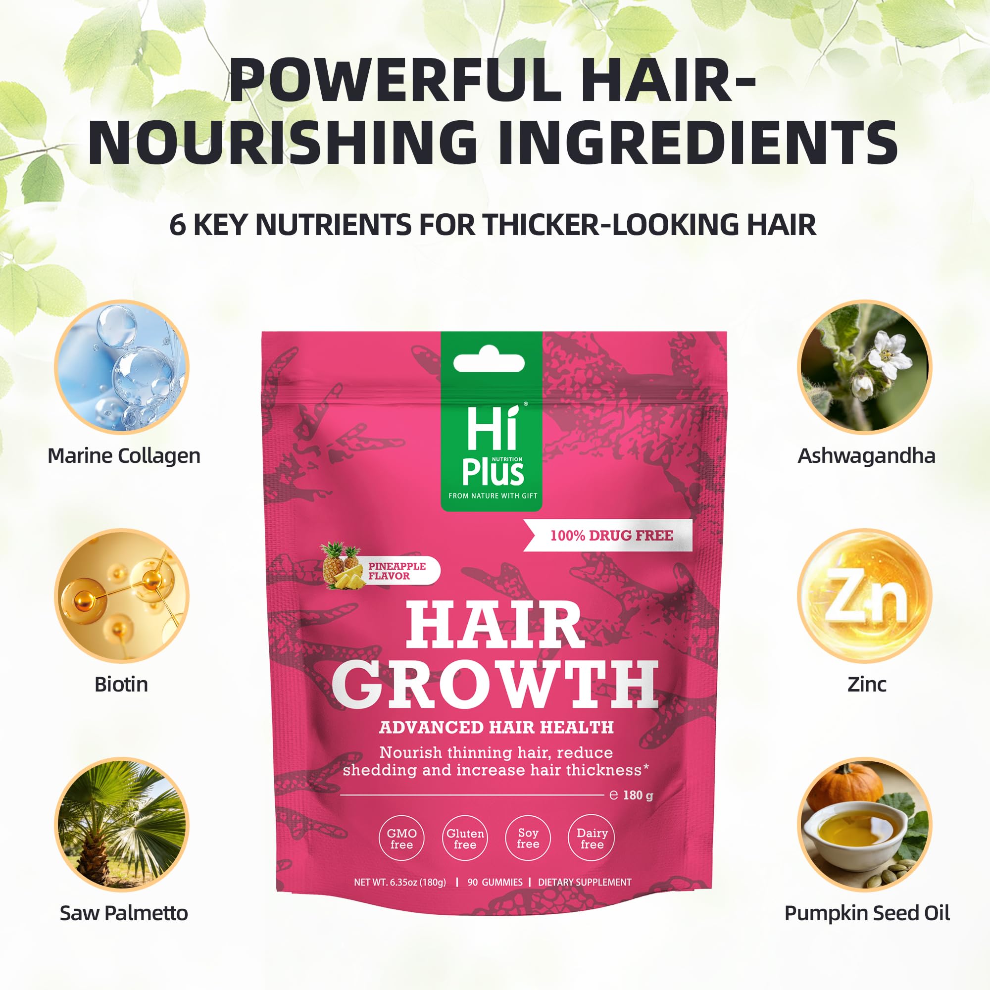 HiPlus Hair Growth Gummies pour demonstrates convenient twice-daily intake routine