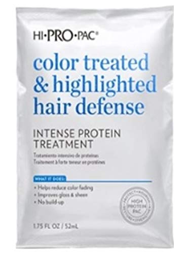 Hi-Pro-Pac Color Treated Intense Protein Treatment pack shot showing color protection and shine for treated hair