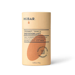 HIBAR coconut-vanilla plastic-free deodorant tube for all-day freshness.